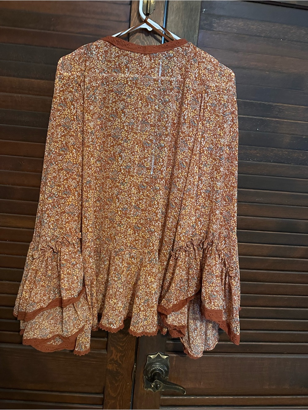 Free People Lola Kimono Bell Sleeves Tie Front Tassels Lace Trim Floral - Picture 3 of 11